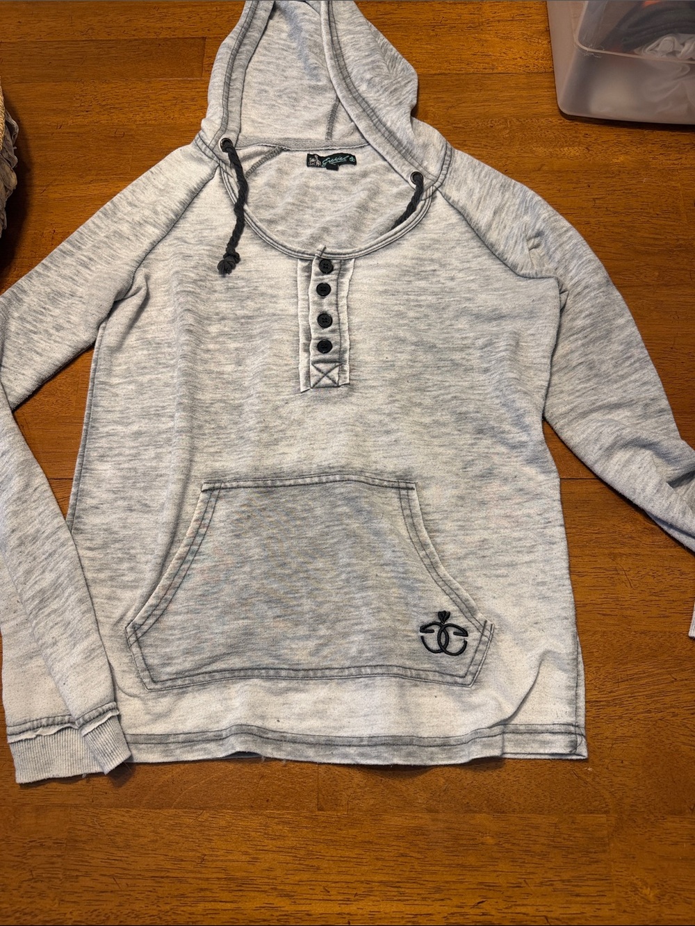 Ezekiel Light Gray Hooded Henley Pullover with Button Placket